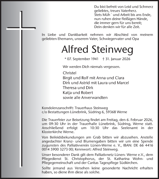 Traueranzeige von Alfred Steinweg von Ruhr Nachrichten