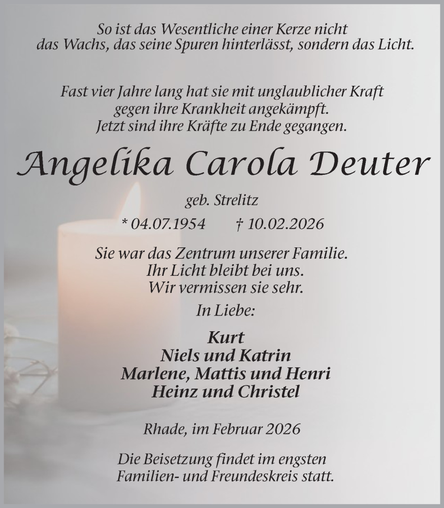  Traueranzeige für Angelika Carola Deuter vom 14.02.2026 aus Ruhr Nachrichten und Dorstener Zeitung
