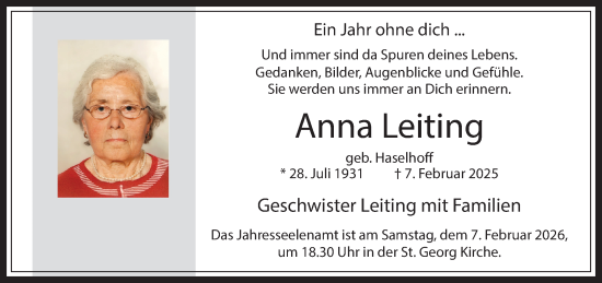 Traueranzeige von Anna Leiting 