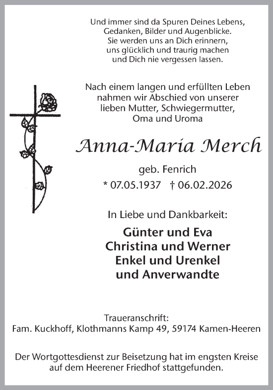 Traueranzeige von Anna-Maria Merch von Hellweger Anzeiger