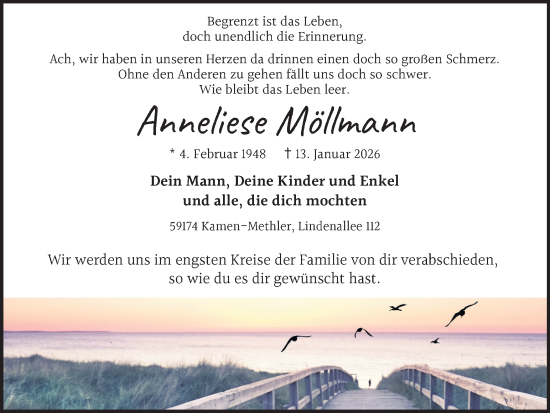 Traueranzeige von Anneliese Möllmann von Hellweger Anzeiger