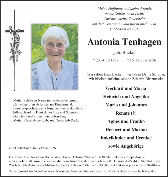 Traueranzeige von Antonia Tenhagen von Münsterland Zeitung