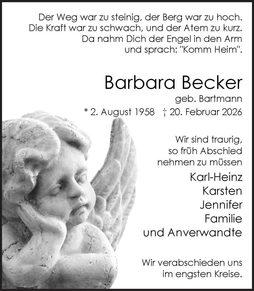  Traueranzeige für Barbara Becker vom 28.02.2026 aus Ruhr Nachrichten