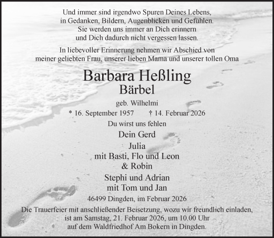 Traueranzeige von Barbara Heßling 