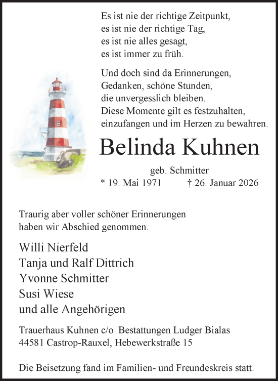 Traueranzeige von Belinda Kuhnen von Stadtanzeiger Castrop-Rauxel
