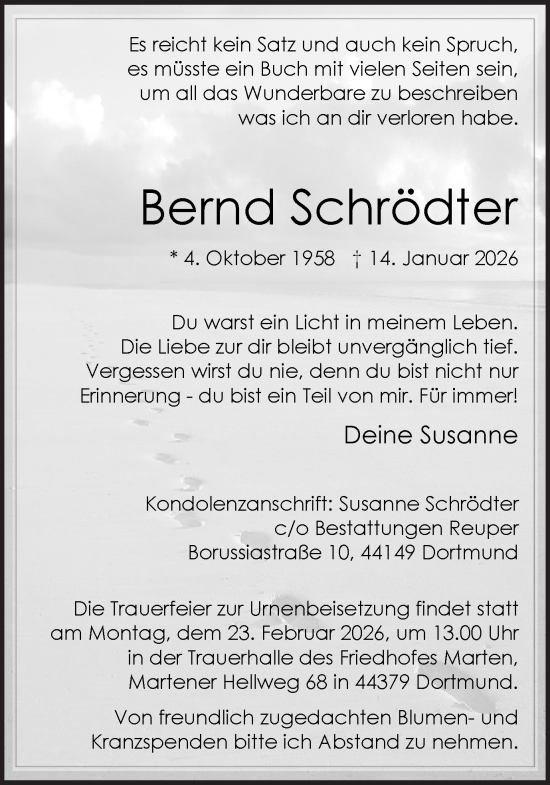Traueranzeige von Bernd Schrödter von Ruhr Nachrichten