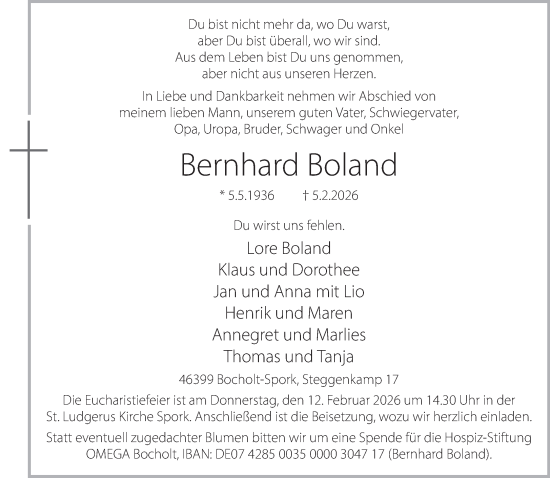 Traueranzeige von Bernhard Boland 