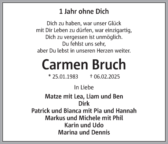 Traueranzeige von Carmen Bruch von Ruhr Nachrichten