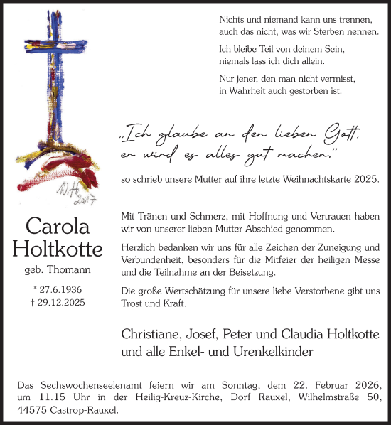 Traueranzeige von Carola Holtkotte von Stadtanzeiger Castrop-Rauxel