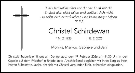 Traueranzeige von Christel Schirdewan 