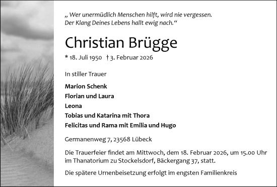 Traueranzeige von Christian Brügge von Münsterland Zeitung