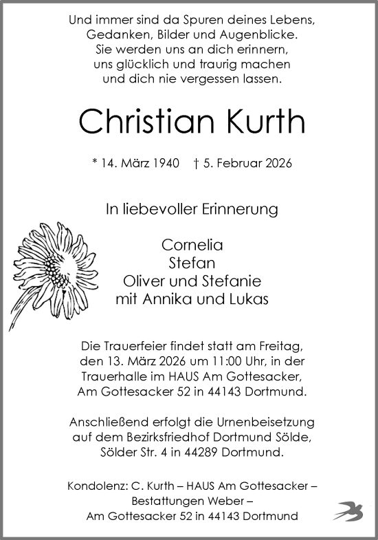 Traueranzeige von Christian Kurth von Ruhr Nachrichten