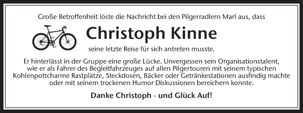  Traueranzeige für Christoph Kinne vom 07.02.2026 aus Trauer Vest