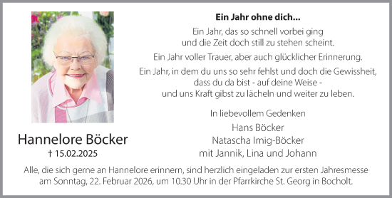 Traueranzeige von Hannelore Böcker von Bocholter Borkener Volksblatt 