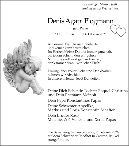 Traueranzeige von Denis Agapi Plogmann von Stadtanzeiger Castrop-Rauxel