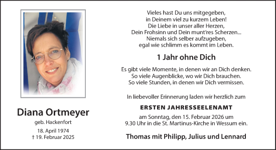 Traueranzeige von Diana Ortmeyer von Münsterland Zeitung
