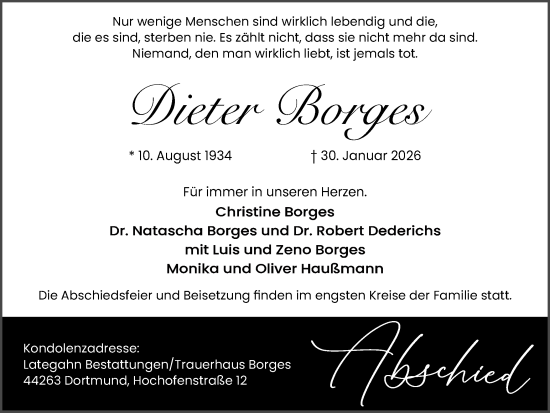 Traueranzeige von Dieter Borges von Ruhr Nachrichten