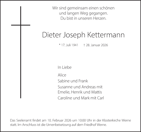 Traueranzeige von Dieter Joseph Kettermann von Ruhr Nachrichten