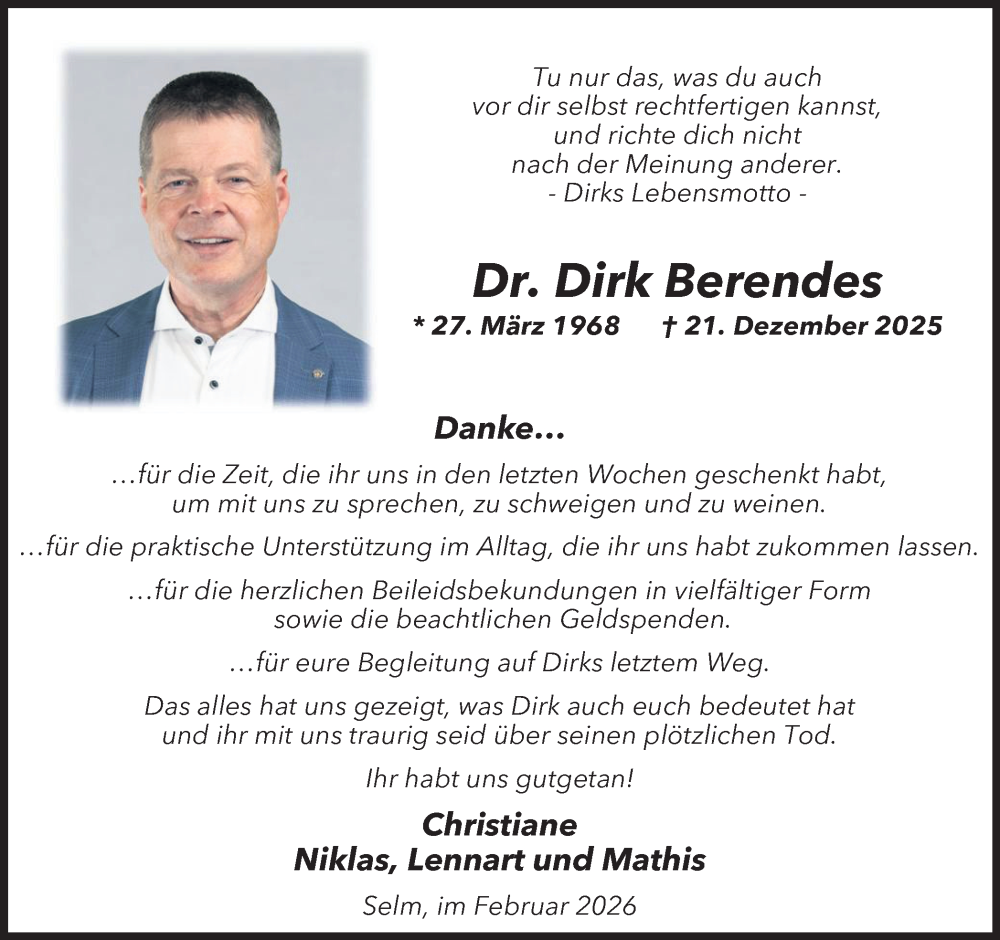  Traueranzeige für Dirk Berendes vom 07.02.2026 aus Ruhr Nachrichten