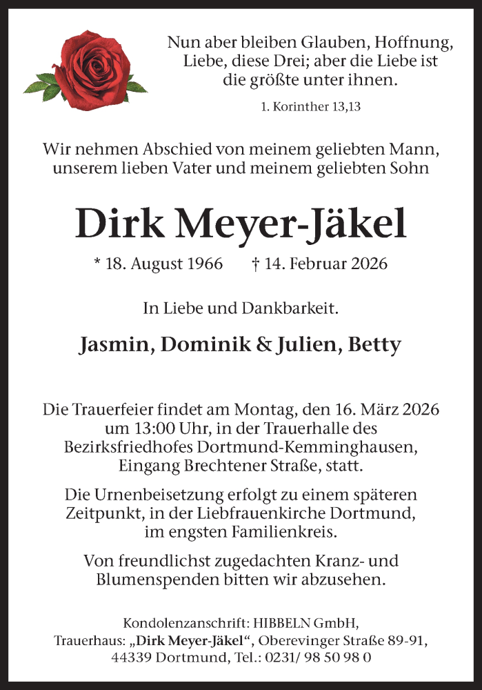  Traueranzeige für Dirk Meyer-Jäkel vom 21.02.2026 aus Ruhr Nachrichten