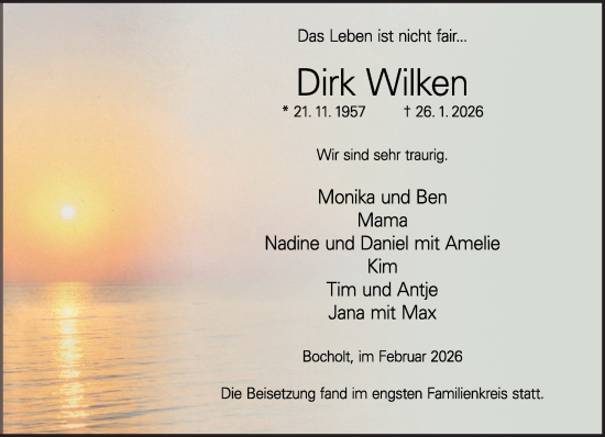 Traueranzeige von Dirk Wilken 