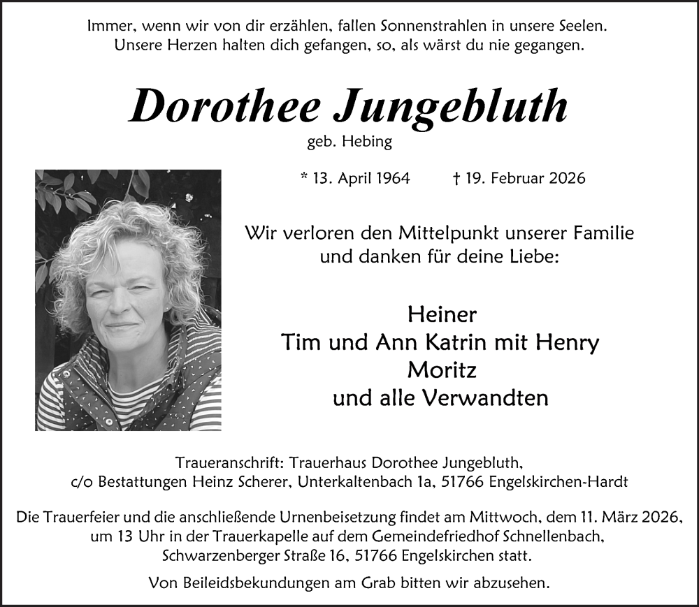  Traueranzeige für Dorothee Jungebluth vom 28.02.2026 aus 