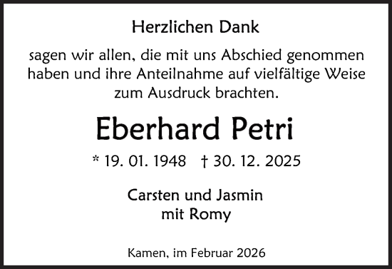Traueranzeige von Eberhard Petri von Hellweger Anzeiger