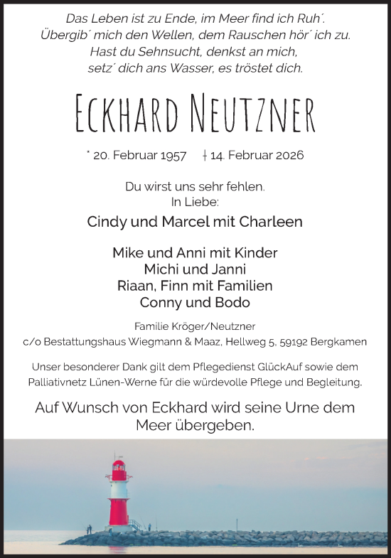 Traueranzeige von Eckhard Neutzner von Hellweger Anzeiger