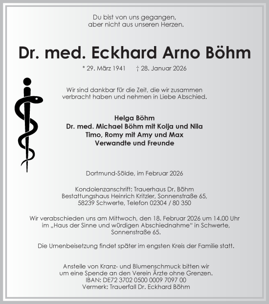 Traueranzeige von Eckhard Arno Böhm von Ruhr Nachrichten