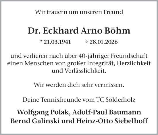 Traueranzeige von Eckhard Arno Böhm von Ruhr Nachrichten