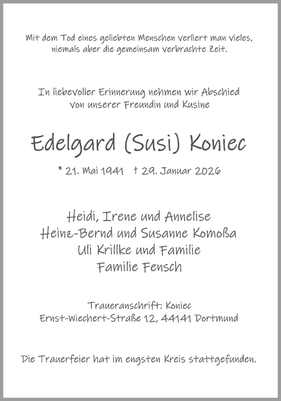 Traueranzeige von Edelgard Koniec von Ruhr Nachrichten