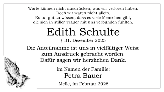 Traueranzeige von Edith Schulte von Ruhr Nachrichten