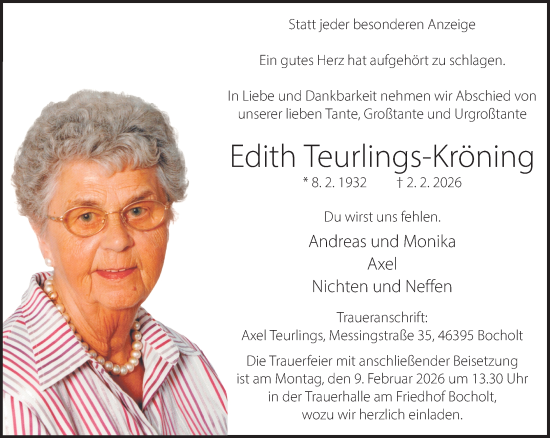Traueranzeige von Edith Teurlings-Kröning 
