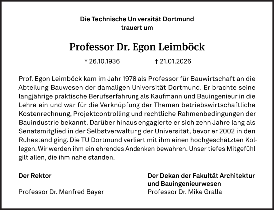 Traueranzeige von Egon Leimböck von Ruhr Nachrichten