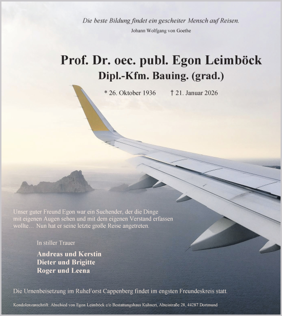 Traueranzeige von Egon Leimböck von Ruhr Nachrichten