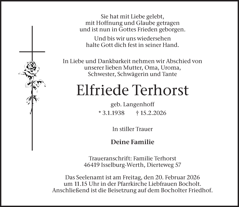  Traueranzeige für Elfriede Terhorst vom 18.02.2026 aus 