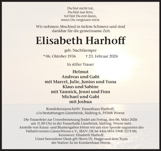 Traueranzeige von Elisabeth Harhoff von Ruhr Nachrichten
