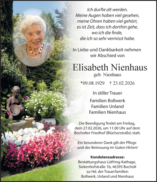 Traueranzeige von Elisabeth Nienhaus 