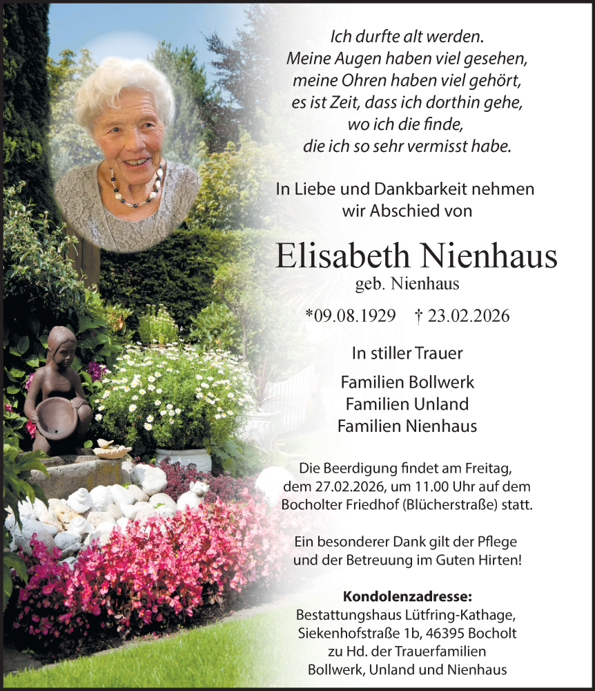  Traueranzeige für Elisabeth Nienhaus vom 25.02.2026 aus 