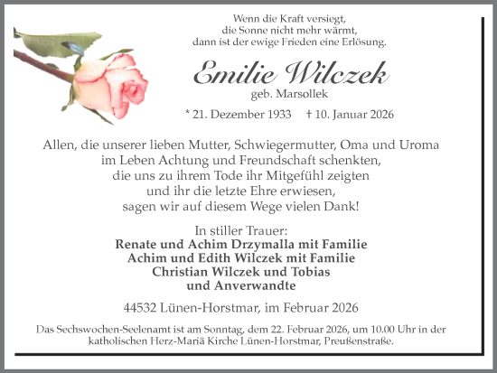 Traueranzeige von Emilie Wilczek von Lüner Anzeiger