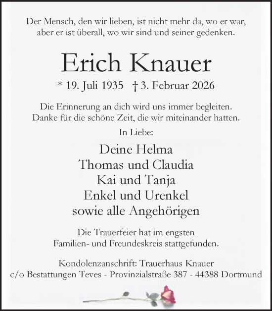 Traueranzeige von Erich Knauer von Ruhr Nachrichten