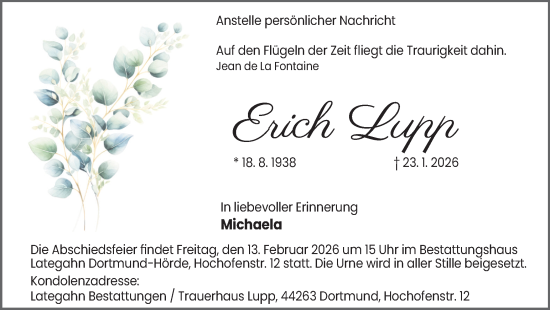 Traueranzeige von Erich Lupp von Ruhr Nachrichten