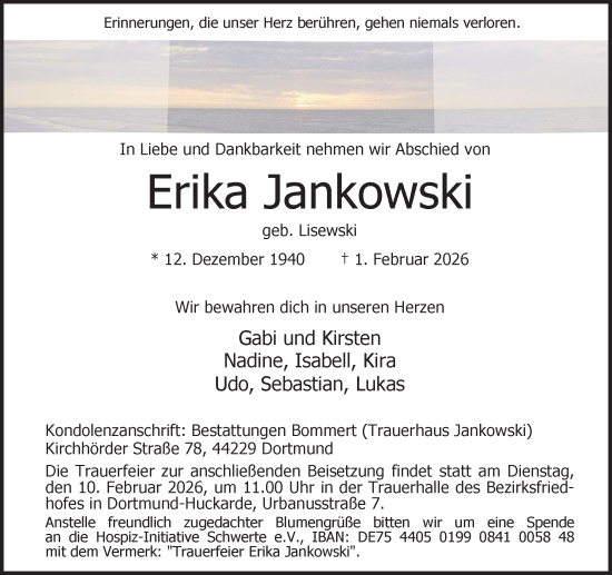 Traueranzeige von Erika Jankowski von Ruhr Nachrichten