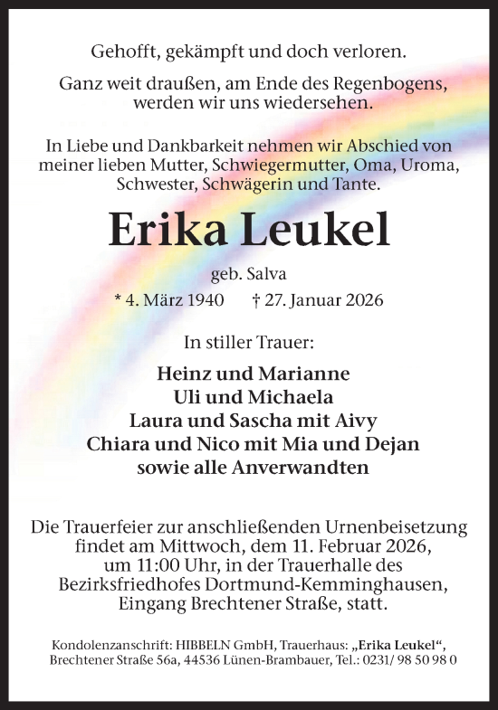 Traueranzeige von Erika Leukel von Ruhr Nachrichten