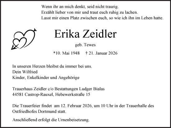 Traueranzeige von Erika Zeidler von Ruhr Nachrichten