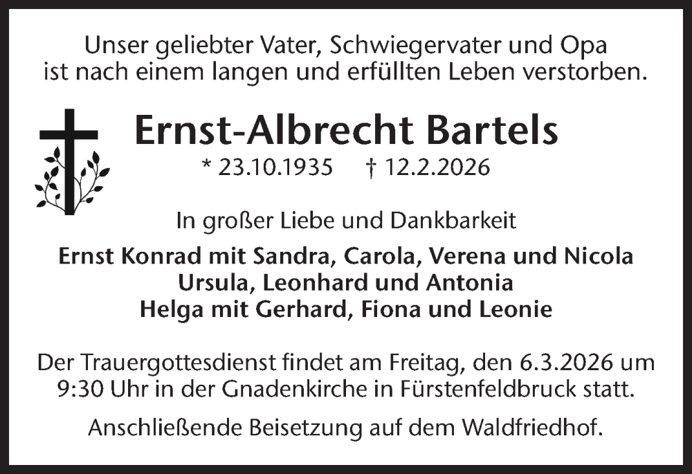  Traueranzeige für Ernst-Albrecht Bartels vom 28.02.2026 aus Hellweger Anzeiger
