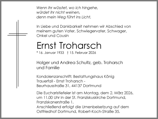 Traueranzeige von Ernst Troharsch von Ruhr Nachrichten