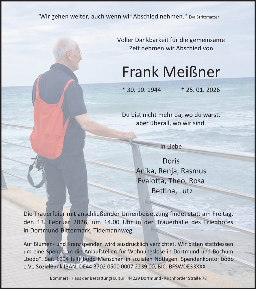  Traueranzeige für Frank Meißner vom 07.02.2026 aus Ruhr Nachrichten