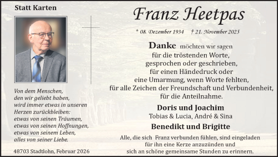 Traueranzeige von Franz Heetpas von Münsterland Zeitung