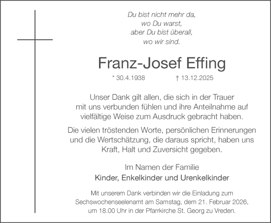 Traueranzeige von Franz-Josef Effing von Münsterland Zeitung